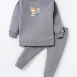 Simply Full Sleeves Vest  & Bottom Thermal Wear Combo Tiger Print - Light Grey-image-98