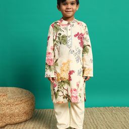 READIPRINT Full Sleeves Floral Printed Kurta With Pyjama Set - Cream-image-72