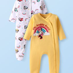 Babyhug Disney Interlock Knit Full Sleeves Sleep Suit with Minnie Mouse Graphics Pack of 2 - Yellow & White-picture-34