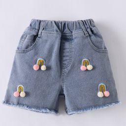 Mark & Mia Washed Denim Shorts with Rainbow Embroidery - Light Blue-image-90