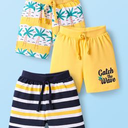 Babyhug Single Jersey Knit Shorts with Beach Theme Print Pack of 3 - Yellow & Black-image-95