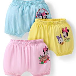 Babyhug Disney Interlock Knit Bloomers with Minnie Mouse Graphics Pack of 3 - Yellow Pink & Light Blue-image-7