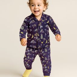 Babyoye Single Jersey Knit Full Sleeves Co-ords Night Suit With Tropical Theme Print - Purple-picture-45