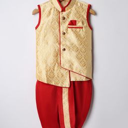 Ridokidz Sleeveless Floral Embroidered Coordinating Dhoti Kurta - Golden-14