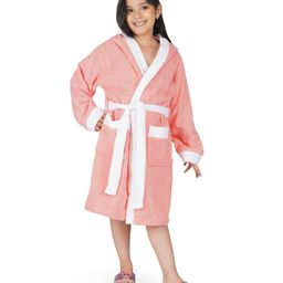 Rangoli 100% Cotton Terry Full Sleeves Solid With Attached Belt Ultra Soft Bath Robe - Peach-image-9