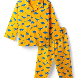 Babyhug Cotton Knit Full Sleeves Front Open Co-Ord Night Suit With Dino Print - Yellow-image-26