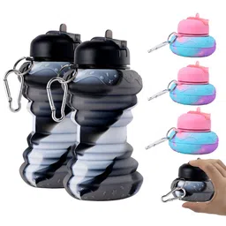 Aura Black & Blue Set of 6 Plastic Printed Smart Vacuum Water Bottle-2