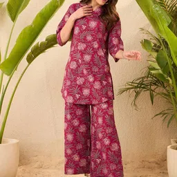 IMANA Printed Pure Cotton Round Neck Top With Palazzos Co-Ords-picture-17