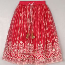 Babyhug Sleeveless Sequinned Choli & Embroidered Lehenga With Net Dupatta - Raspberry Pink image 4
