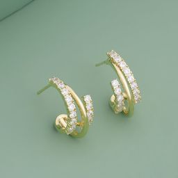 Kushal's Fashion Jewellery Gold-Plated Zircon Semi Circular Shaped Trendy Half Hoops-picture-42