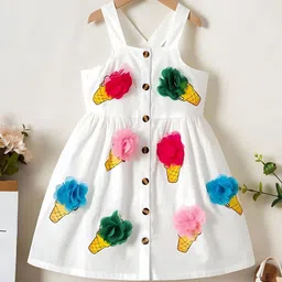 JIYAN FASHION WORLD Girls Floral Printed Fringed Fit & Flare Dress-6