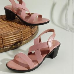 Denill Women Peach Casual Solid Block Backstrap Heel Sandals-image-37