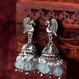 Anouk Silver Kundan Beaded Dome Shaped Jhumkas-image-40