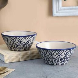 VarEesha Mehraab White & Blue Ceramic Serving Bowl (1 L) - Set of 2-43