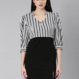 SHOWOFF Black & White Regular Fit A Line Dress-image-18