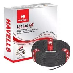 Havells Life Line Series Flexible Industrial Cable Flame Retardant PVC Insulated 1 Core 4.0 sq. mm Nominal Area Black, WHFFCNBKA14X0 (Roll of 90 m)-image-77
