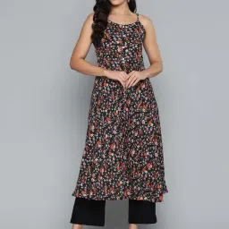Jompers Black Anarkali Floral Print Kurta-image-7
