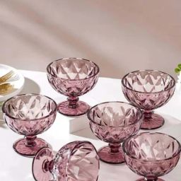 Nestasia Antique Diamond Textured Purple Translucent Desert Serving Glass Mauve Set Of 6,300 ml Each-21