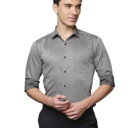 Park Avenue Dark Grey Cotton Slim Fit Self Pattern Shirt-picture-39