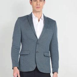 Arrow Green Slim Fit Self Pattern Blazer-image-50