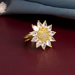 PRIVIU Gold-Plated American-Diamond Studded Adjustable Finger Ring-22