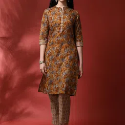 Anouk Floral Printed Mandarin Collar Straight Kurta With Trousers-picture-49