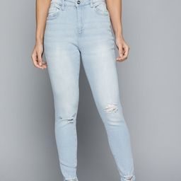 Mast & Harbour Women Blue Skinny Fit Mildly Distressed Light Fade Stretchable Jeans-image-43