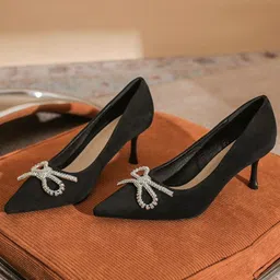 Ozzaro Women Embellished Pointed Toe Party Block Pumps-12