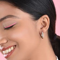 ToniQ Black Gold-Plated Enamelled Stone Studded Hoop Earrings for Women-image-0