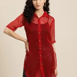 Qurvii Red Regular fit Long Shirt-21