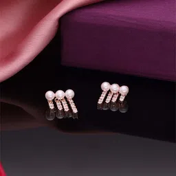 Brado Jewellery Rose Gold Plated Artificial Stones Studded Contemporary Korean Studs-36