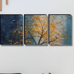 Aura Grey & Blue 3 Pieces Tree Wooden Painting Wall Art-image-6
