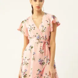 DODO & MOA Pink Printed A-Line Dress-image-74