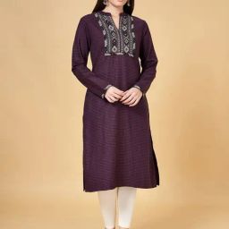 Rangmanch by Pantaloons Purple Printed Straight Kurta-image-7