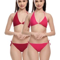 FIMS Pink & Maroon Plain Bra Panty Sets - Pack Of 2-image-57