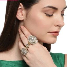 Zaveri Pearls Clear & Golden Alloy Cocktail Ring-46