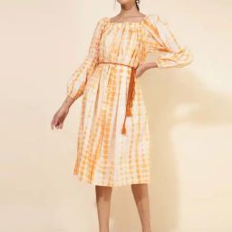 Janasya Yellow Cotton Tie & Dye A-Line Dress-image-46