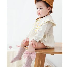 Flaunt Chic Bow Calf Length With Mesh Grid Socks - Pink-image-27