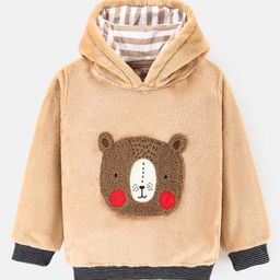 Little Kangaroos Full Sleeves Hooded Sweatshirt Bear Patch - Brown-image-55