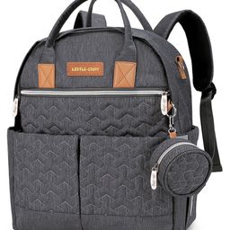 Little Story Quilted Diaper Backpack with Pacifier Bag and Stroller Hooks - Grey-15