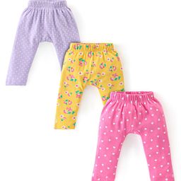 Babyhug Interlock Cotton Ankle Length Diaper Floral Print Pack of 3 - Purple Yellow & Pink-image-54