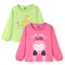 Doodle Poodle 100% Cotton Full Sleeves Text & Animals Printed T-Shirts Pack Of 2 - Pink & Green-picture-46