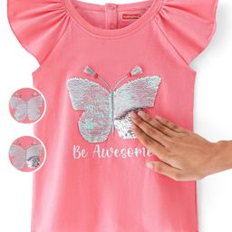 Babyhug Cotton Knit Sleeveless T-Shirt with Reversible Sequin & Frill Detailing - Pink-picture-13