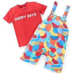 Babyhug Single Jersey Knit Dungarees & Half Sleeves T-Shirt with Watermelon Print - Multicolour-image-26