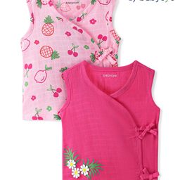 Babyoye 100% Organic Cotton Woven Sleeveless Vest Floral Print Pack of 2 - Pink-image-54