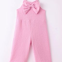 Little Kangaroos Georgette Knit Sleeveless Jumpsuit with Bow Applique - Baby Pink-image-83