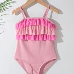 Pine Kids Sleeveless V Cut Swimsuit with Frill Detailing - Pink-image-85
