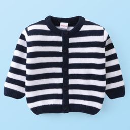 Babyhug Knitted Full Sleeves Front Open Striped Sweater - Navy Blue-image-7