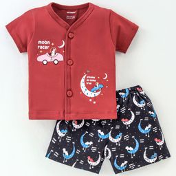 Cucumber Sinker Half Sleeves Night Suit Space Print - Red-image-27