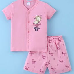 Tango Interlock Knit Half Sleeves Night Suit With Lion & Text Print - Pink-image-54